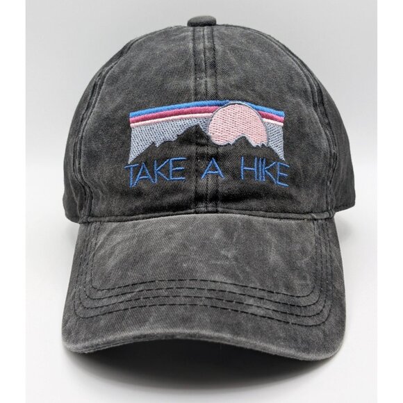 Take A Hike Hat Cap Adjustable Strap Back Gray Faded Colorful Mountains Hiking - Picture 2 of 5